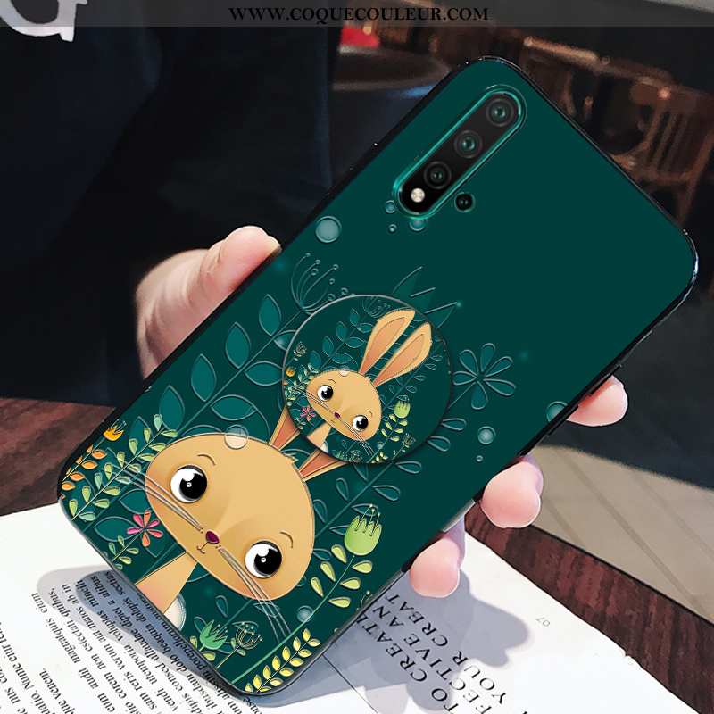 Housse Huawei Nova 5t Dessin Animé Nouveau Lapin, Étui Huawei Nova 5t Charmant Incassable Verte