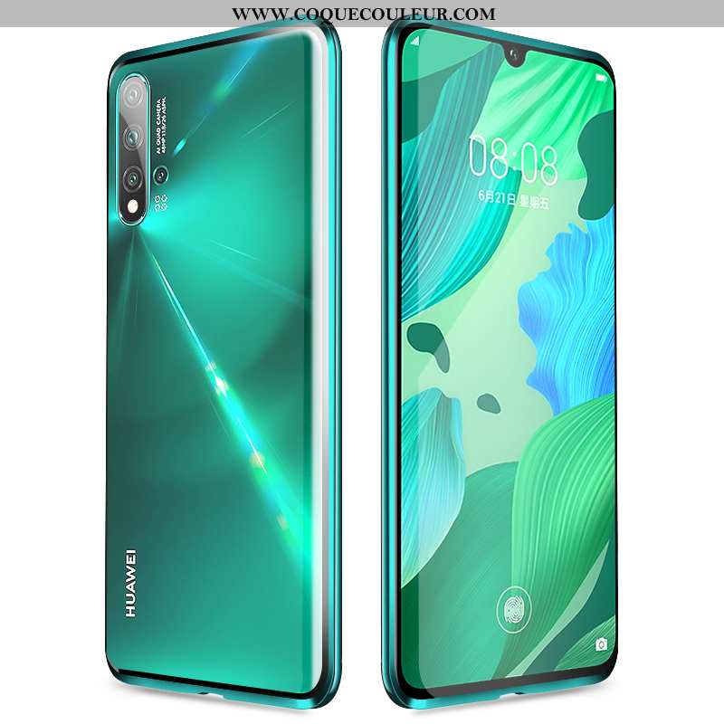 Coque Huawei Nova 5t Verre Étui Vert, Housse Huawei Nova 5t Protection Magnétisme Verte