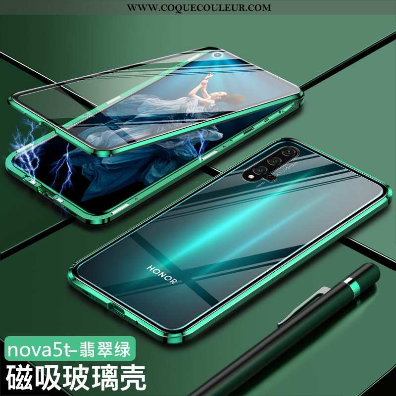 Coque Huawei Nova 5t Verre Étui Vert, Housse Huawei Nova 5t Protection Magnétisme Verte