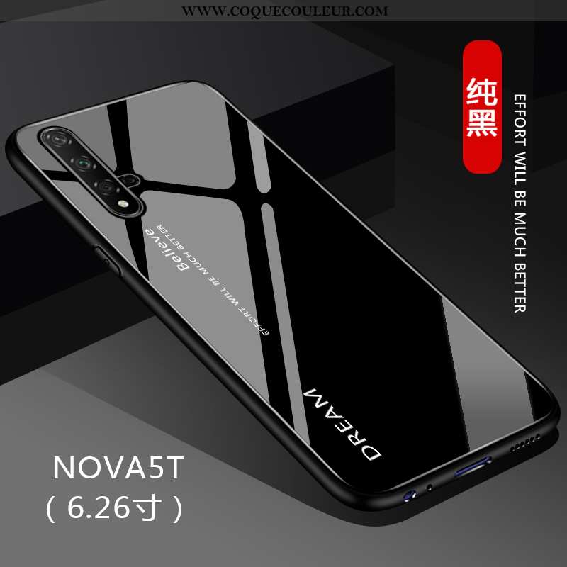 Étui Huawei Nova 5t Protection Couleur Unie Net Rouge, Coque Huawei Nova 5t Verre Noir