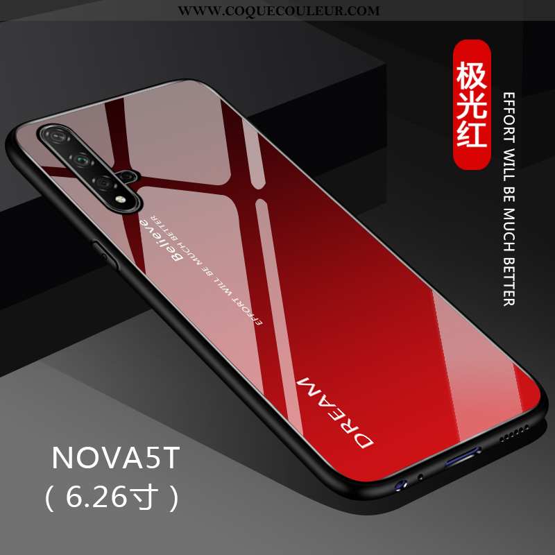 Étui Huawei Nova 5t Protection Couleur Unie Net Rouge, Coque Huawei Nova 5t Verre Noir