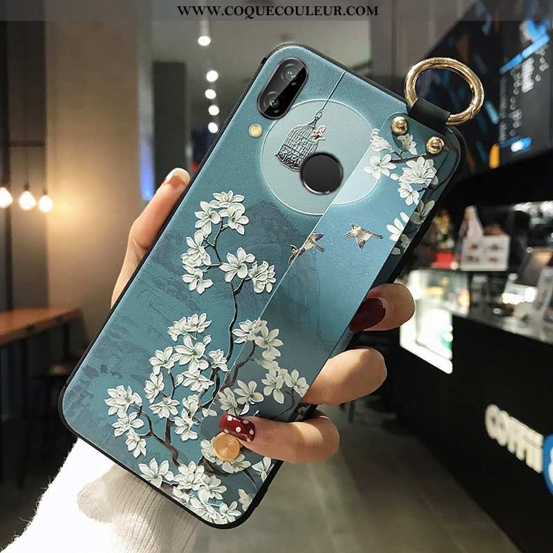 Coque Huawei P Smart+ 2020 Protection Étui Fleur, Housse Huawei P Smart+ 2020 Tout Compris Bleu