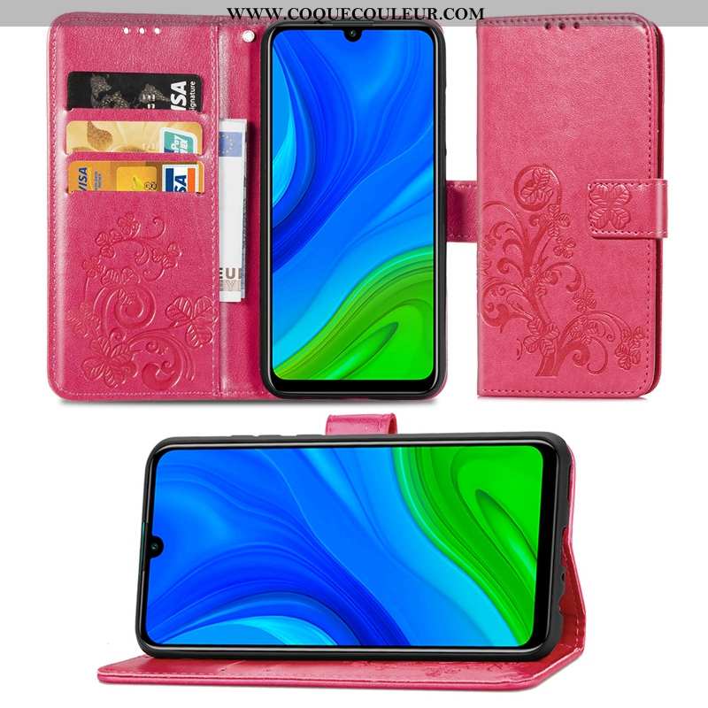 Coque Huawei P Smart 2020 Cuir Rose, Housse Huawei P Smart 2020 Protection Étui Rose