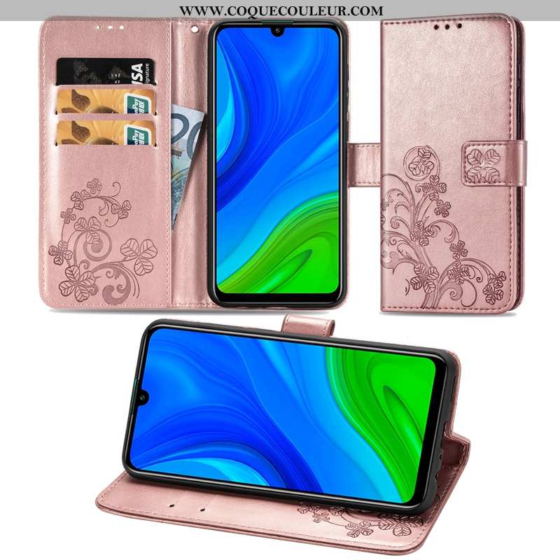 Coque Huawei P Smart 2020 Cuir Rose, Housse Huawei P Smart 2020 Protection Étui Rose