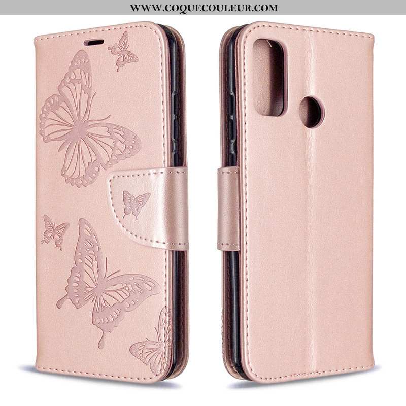 Étui Huawei P Smart 2020 Gaufrage Couleur Unie Housse, Coque Huawei P Smart 2020 Cuir Rose