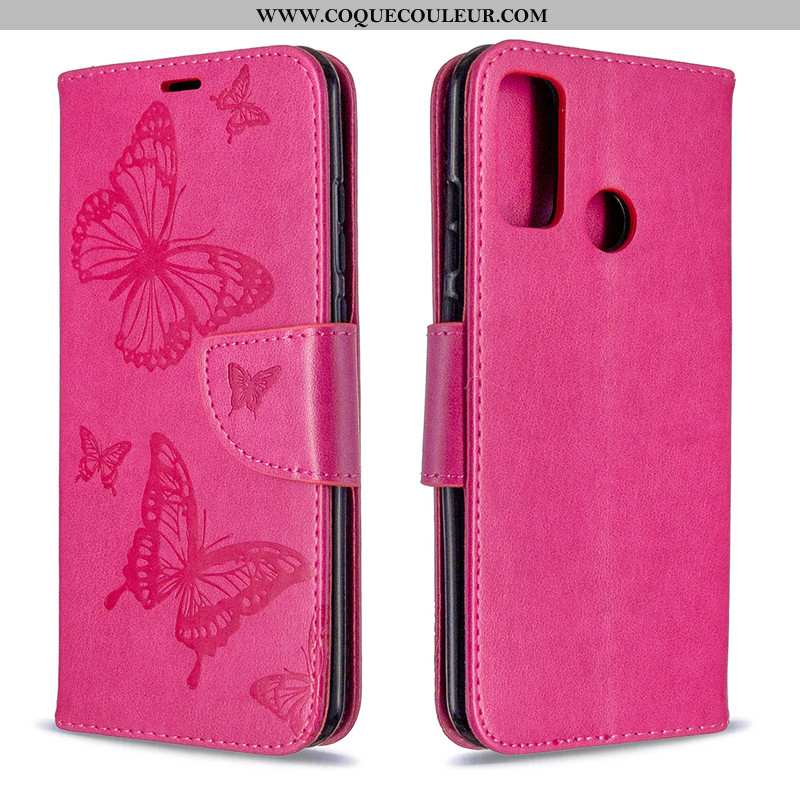 Étui Huawei P Smart 2020 Gaufrage Couleur Unie Housse, Coque Huawei P Smart 2020 Cuir Rose