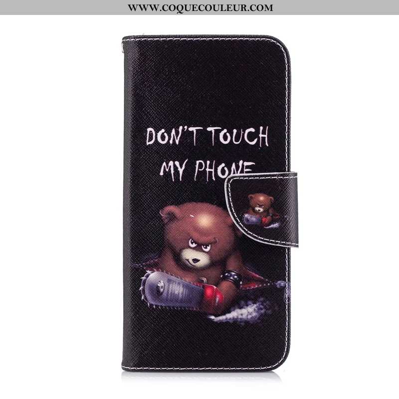 Coque Huawei P Smart Dessin Animé Protection, Housse Huawei P Smart Cuir Noir