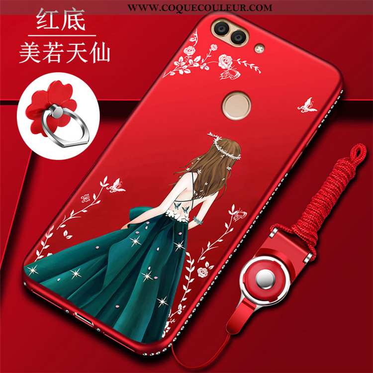 Coque Huawei P Smart Protection Silicone Net Rouge, Housse Huawei P Smart Incruster Strass Étui Roug