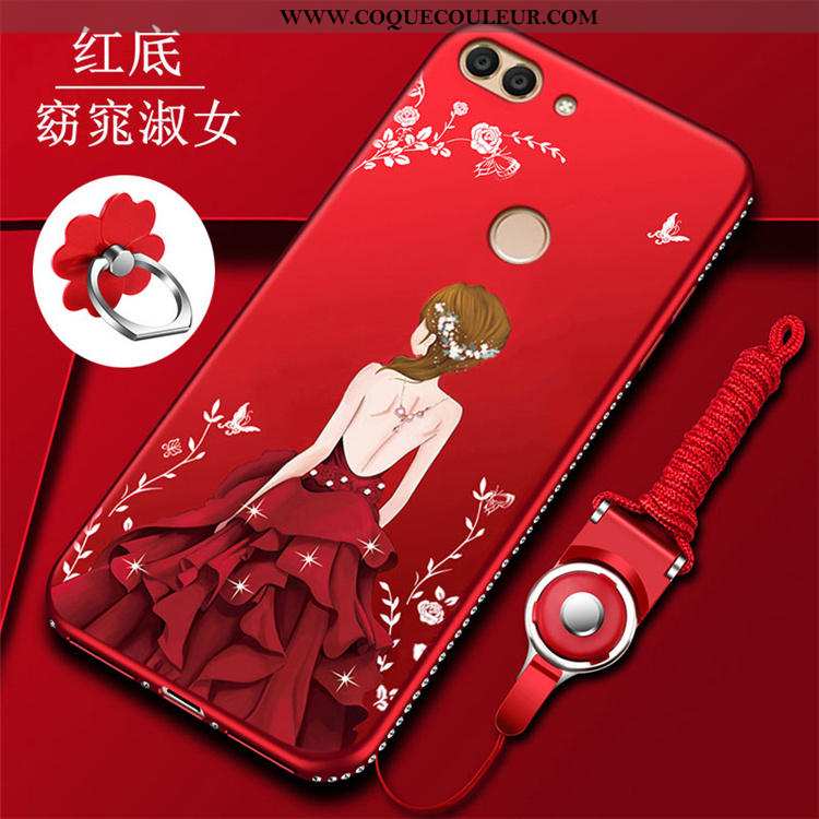 Coque Huawei P Smart Protection Silicone Net Rouge, Housse Huawei P Smart Incruster Strass Étui Roug