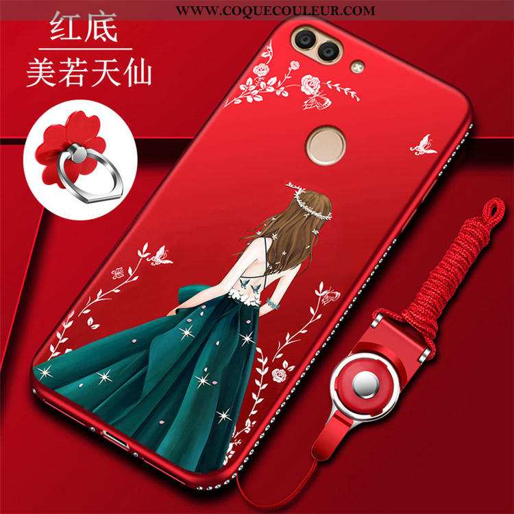 Coque Huawei P Smart Protection Silicone Net Rouge, Housse Huawei P Smart Incruster Strass Étui Roug