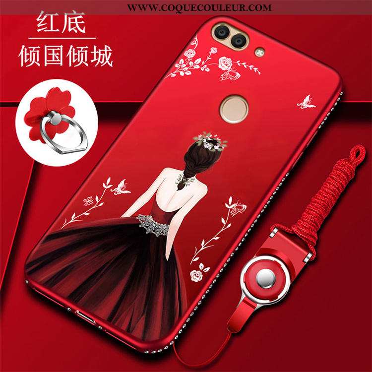 Coque Huawei P Smart Protection Silicone Net Rouge, Housse Huawei P Smart Incruster Strass Étui Roug