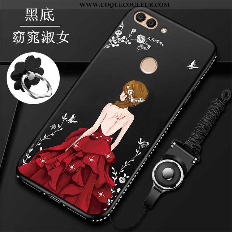 Coque Huawei P Smart Protection Silicone Net Rouge, Housse Huawei P Smart Incruster Strass Étui Roug