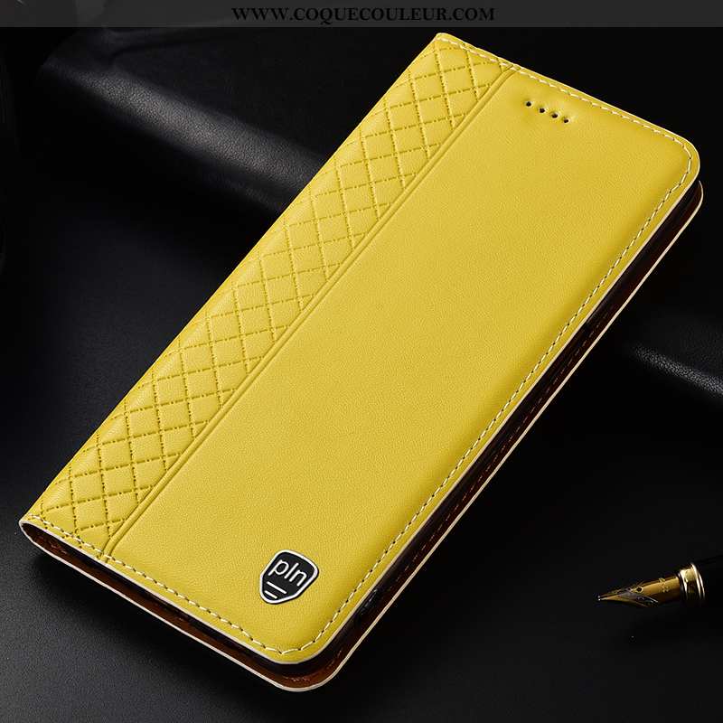 Coque Huawei P Smart Cuir Véritable Étui, Housse Huawei P Smart Protection Téléphone Portable Jaune