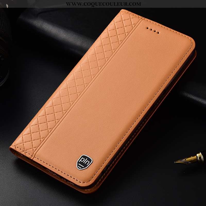 Coque Huawei P Smart Cuir Véritable Étui, Housse Huawei P Smart Protection Téléphone Portable Jaune