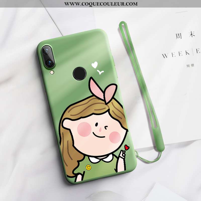 Housse Huawei P Smart+ Charmant Simple Nouveau, Étui Huawei P Smart+ Fluide Doux Amoureux Verte