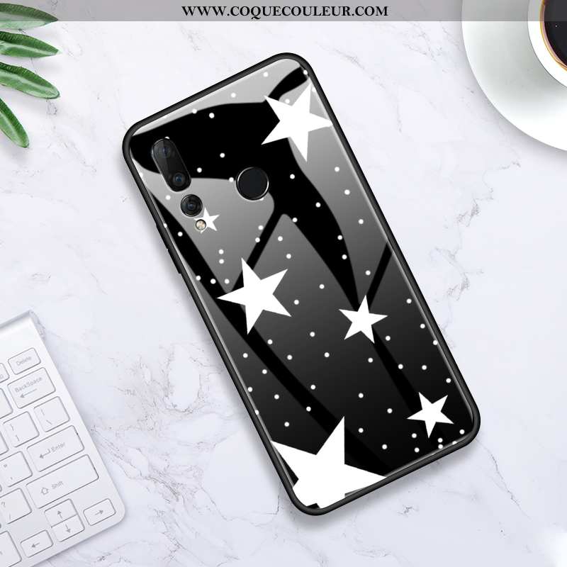 Housse Huawei P Smart+ Protection Tendance Créatif, Étui Huawei P Smart+ Verre Simple Noir