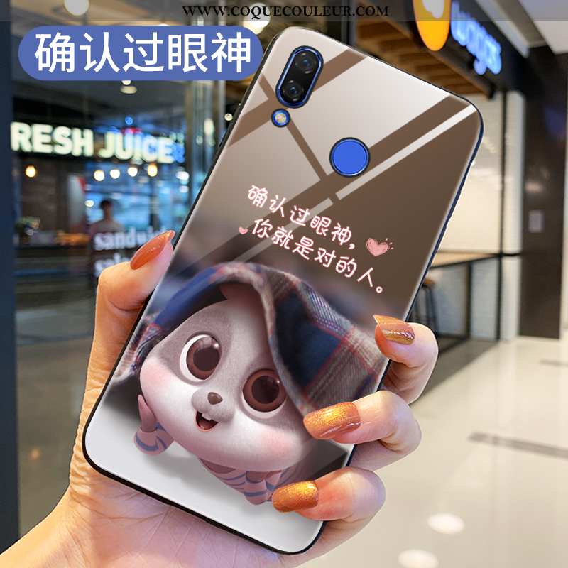 Coque Huawei P Smart+ Verre Dessin Animé Protection, Housse Huawei P Smart+ Personnalité Peinture Bo