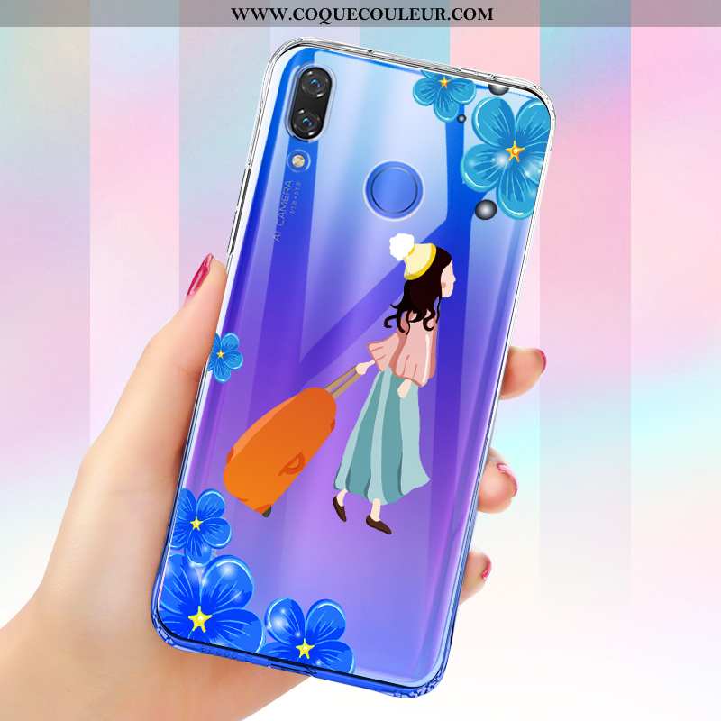 Étui Huawei P Smart+ Transparent Coque Incassable, Huawei P Smart+ Fluide Doux Bleu