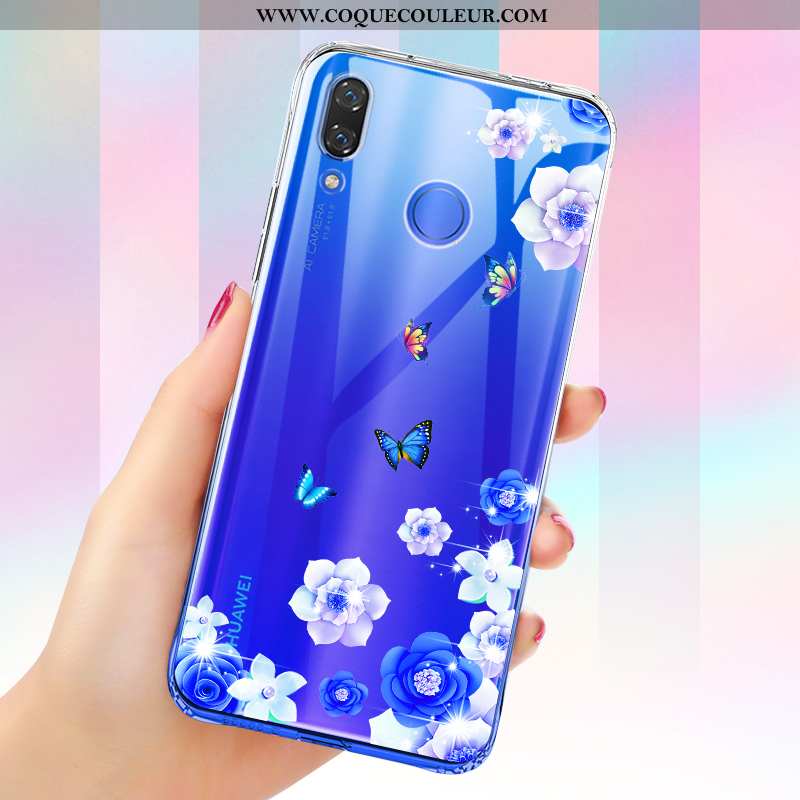 Étui Huawei P Smart+ Transparent Coque Incassable, Huawei P Smart+ Fluide Doux Bleu