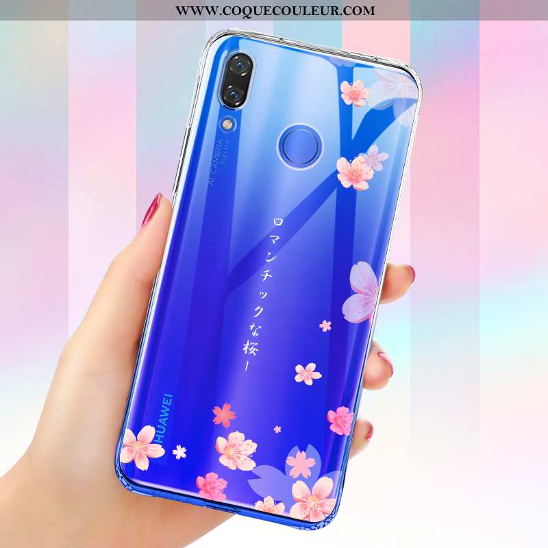 Étui Huawei P Smart+ Transparent Coque Incassable, Huawei P Smart+ Fluide Doux Bleu