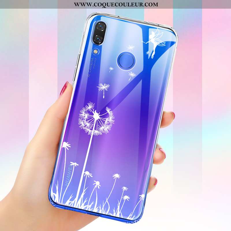 Étui Huawei P Smart+ Transparent Coque Incassable, Huawei P Smart+ Fluide Doux Bleu