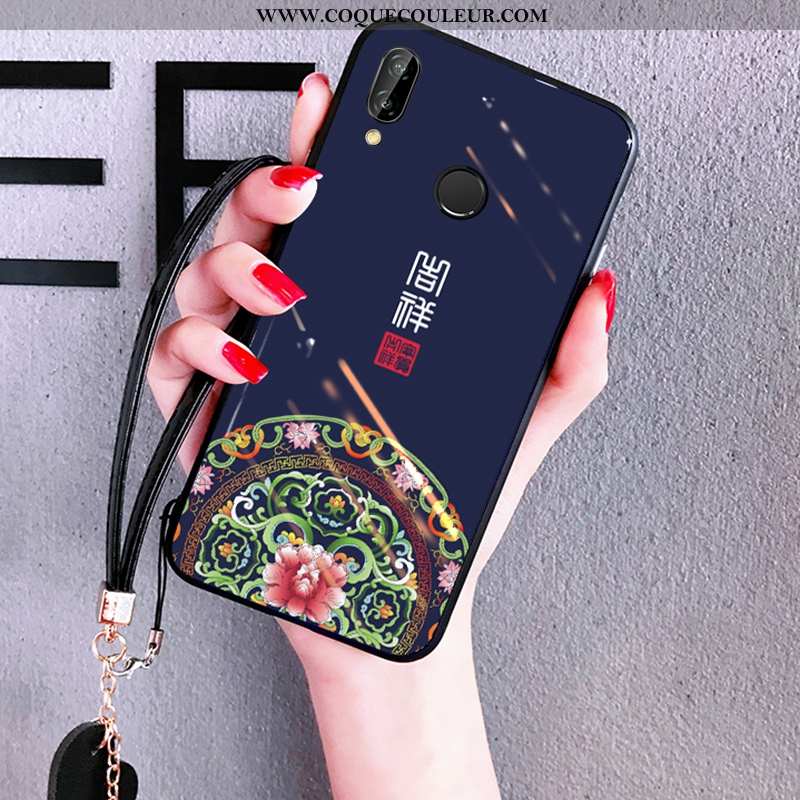 Coque Huawei P Smart+ Protection Tendance, Housse Huawei P Smart+ Verre Fluide Doux Bleu