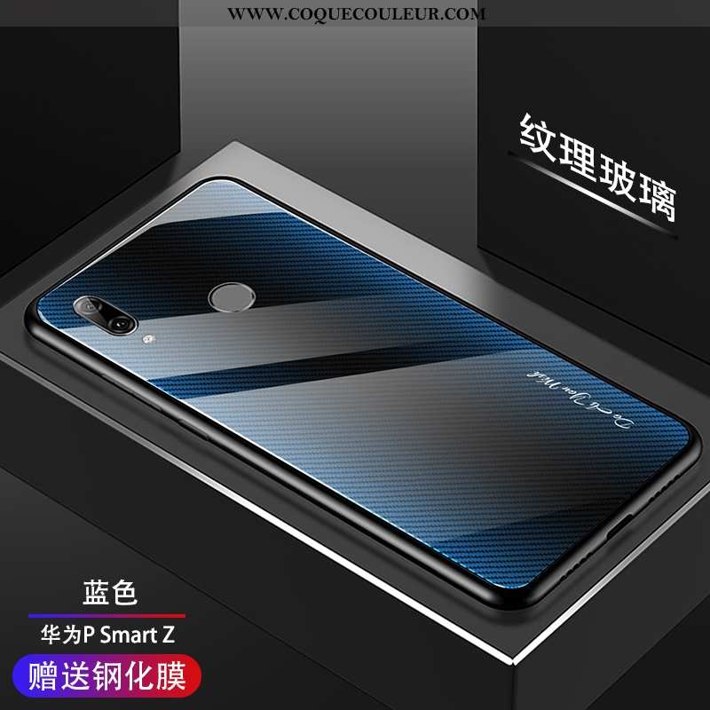 Étui Huawei P Smart Z Verre Protection Étui, Coque Huawei P Smart Z Tendance Membrane Bleu