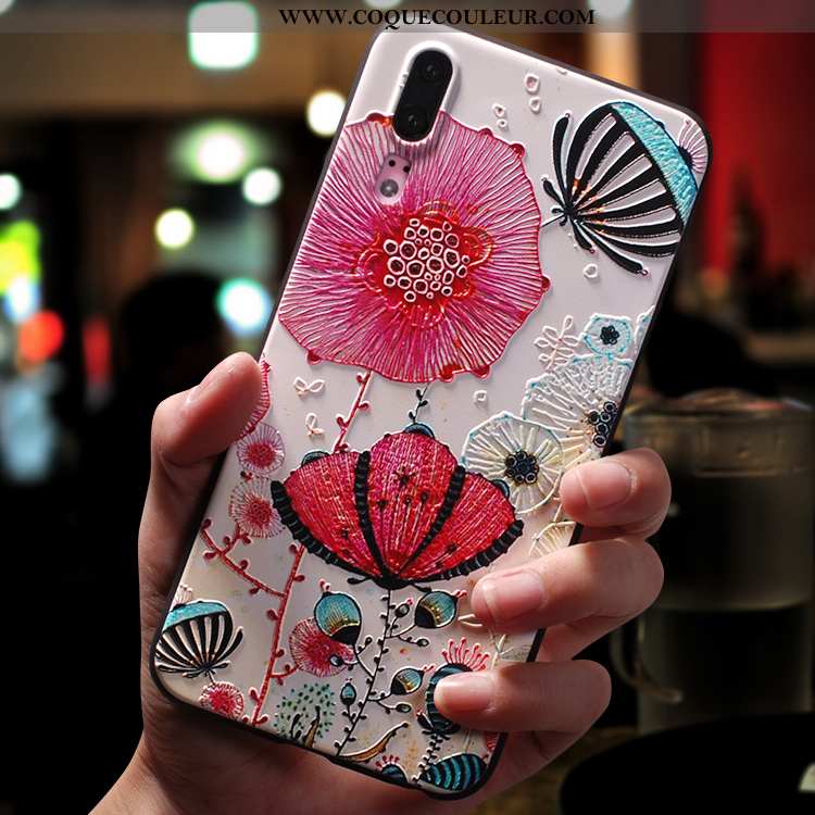 Étui Huawei P20 Gaufrage Tendance Silicone, Coque Huawei P20 Ultra Rose