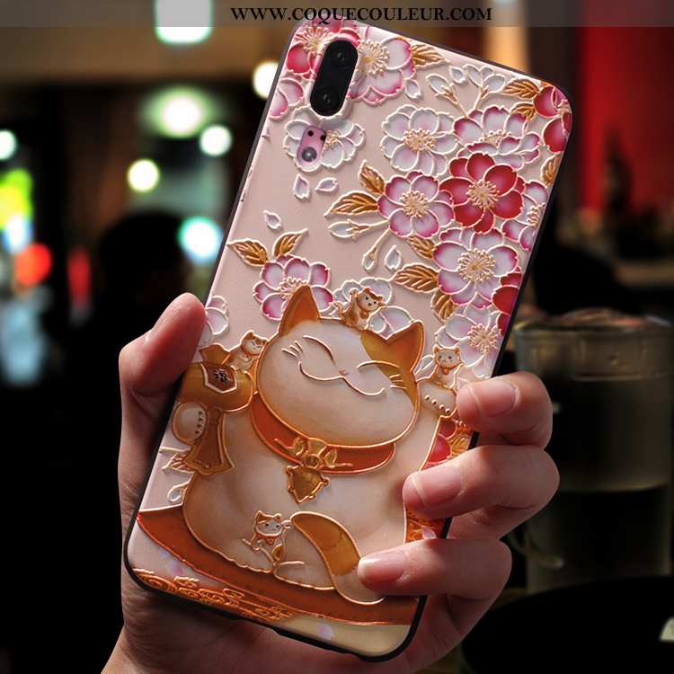 Étui Huawei P20 Gaufrage Tendance Silicone, Coque Huawei P20 Ultra Rose