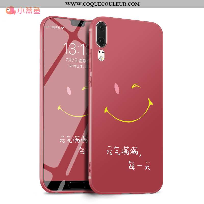 Étui Huawei P20 Silicone Coque Net Rouge, Huawei P20 Délavé En Daim Luxe Rouge