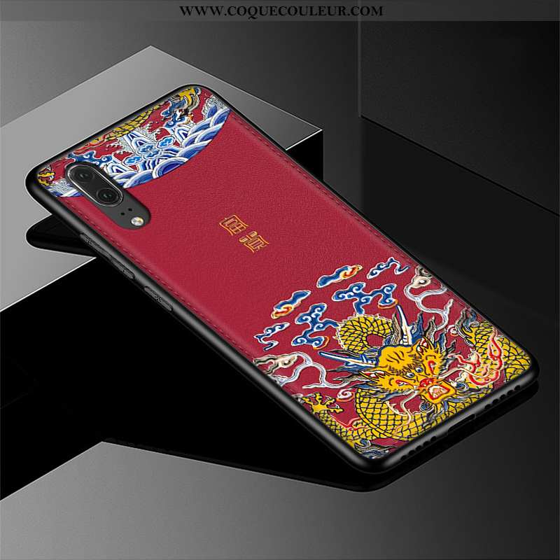 Housse Huawei P20 Protection Téléphone Portable Vin Rouge, Étui Huawei P20 Gaufrage Cuir Bordeaux