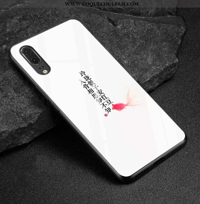 Coque Huawei P20 Verre Téléphone Portable Protection, Housse Huawei P20 Dessin Animé Miroir Rouge