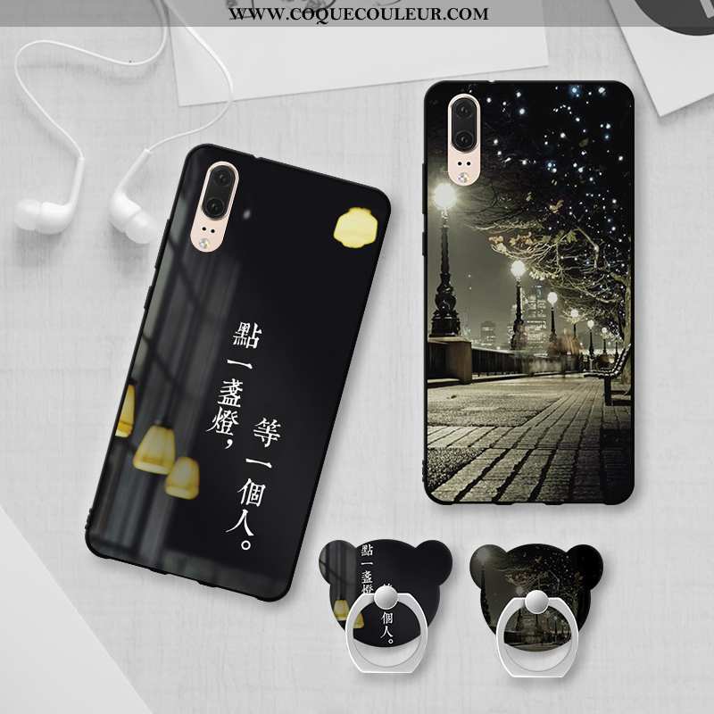 Coque Huawei P20 Personnalité Téléphone Portable Noir, Housse Huawei P20 Tendance Fluide Doux Noir