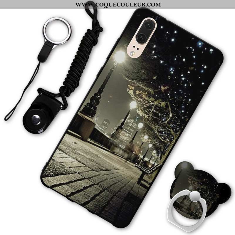 Coque Huawei P20 Personnalité Téléphone Portable Noir, Housse Huawei P20 Tendance Fluide Doux Noir