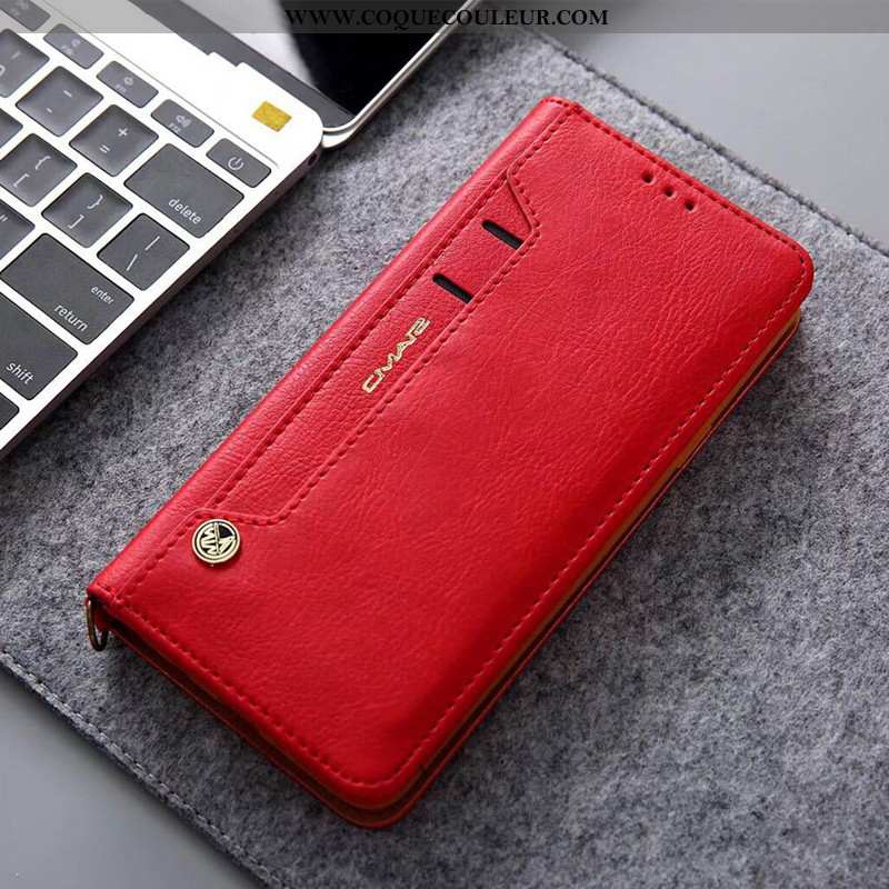 Housse Huawei P20 Protection Incassable Étui, Étui Huawei P20 Cuir Véritable Coque Rouge