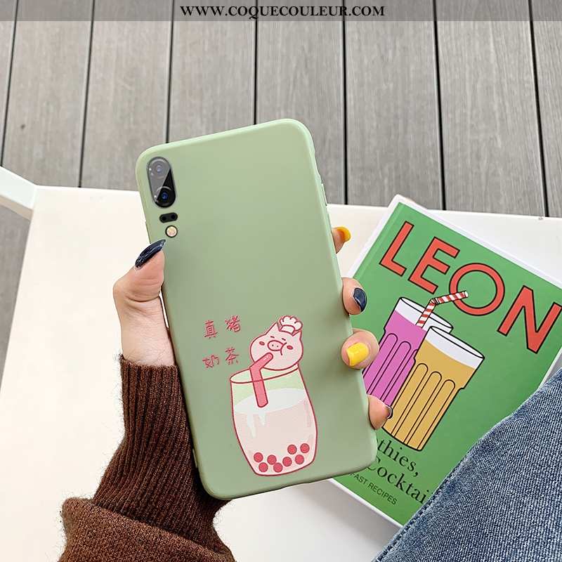 Housse Huawei P20 Dessin Animé Fluide Doux Incassable, Étui Huawei P20 Tendance Coque Verte