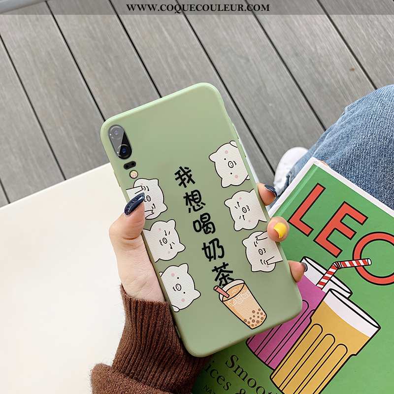 Housse Huawei P20 Dessin Animé Fluide Doux Incassable, Étui Huawei P20 Tendance Coque Verte