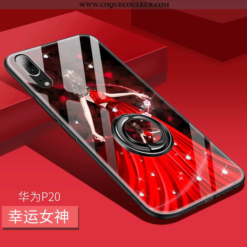 Étui Huawei P20 Verre Incassable Téléphone Portable, Coque Huawei P20 Personnalité Luxe Rouge