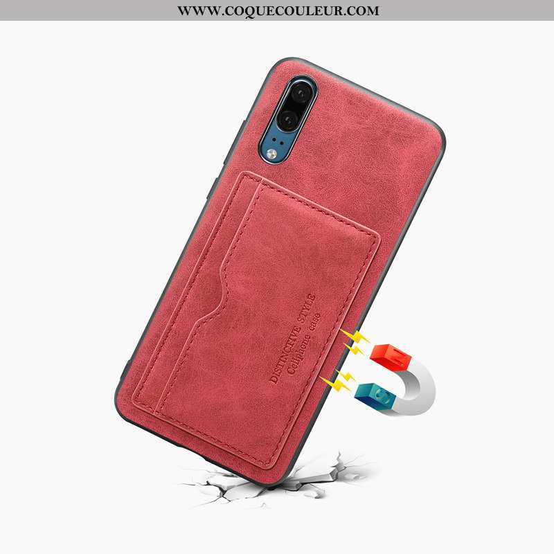 Coque Huawei P20 Protection Étui Rouge, Housse Huawei P20 Cuir Rouge