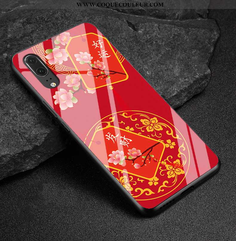 Housse Huawei P20 Cuir Véritable Rose Étui, Étui Huawei P20 Protection Amoureux