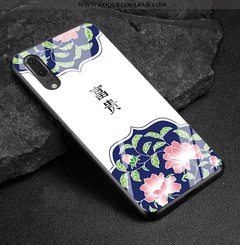 Housse Huawei P20 Cuir Véritable Rose Étui, Étui Huawei P20 Protection Amoureux