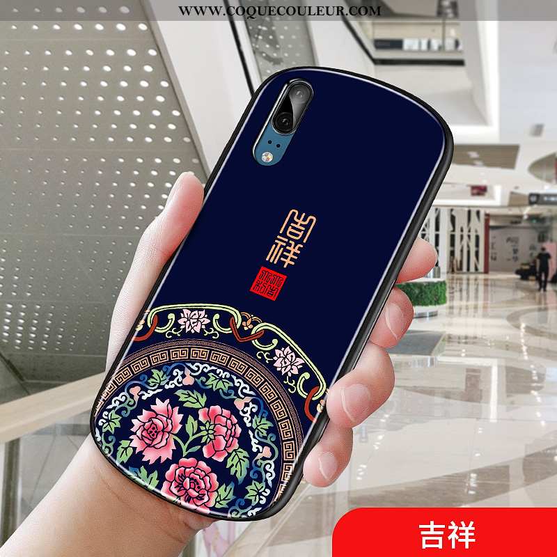 Coque Huawei P20 Tendance Étui Style Chinois, Housse Huawei P20 Protection Téléphone Portable Bleu F