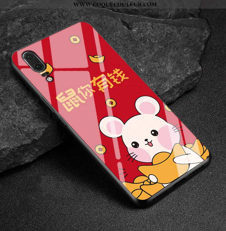 Étui Huawei P20 Verre Richesse Fluide Doux, Coque Huawei P20 Cuir Véritable Rouge