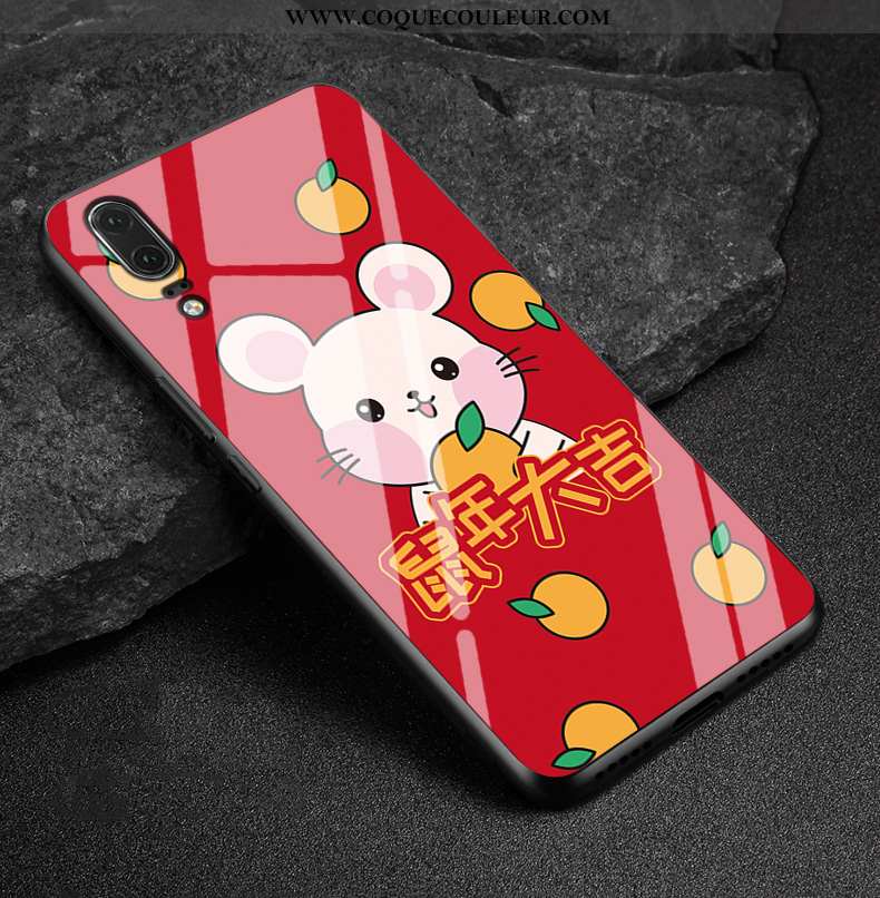 Étui Huawei P20 Verre Richesse Fluide Doux, Coque Huawei P20 Cuir Véritable Rouge