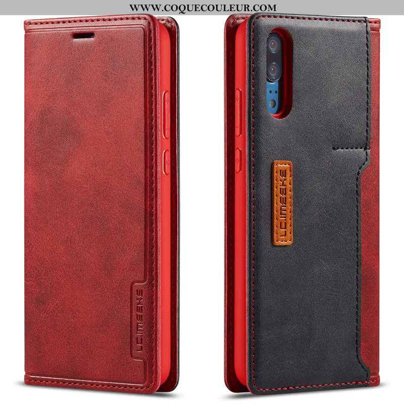 Étui Huawei P20 Cuir Véritable Housse Reversible, Coque Huawei P20 Mode Vin Rouge Bordeaux