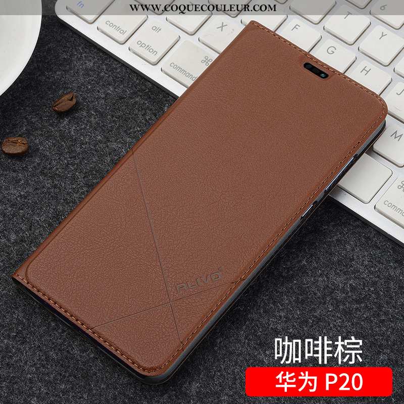 Étui Huawei P20 Protection Coque Clamshell, Huawei P20 Cuir Noir