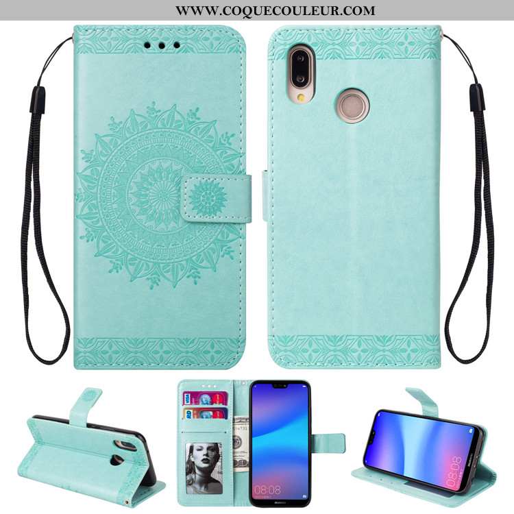 Housse Huawei P20 Lite Cuir Vert Incassable, Étui Huawei P20 Lite Protection Verte