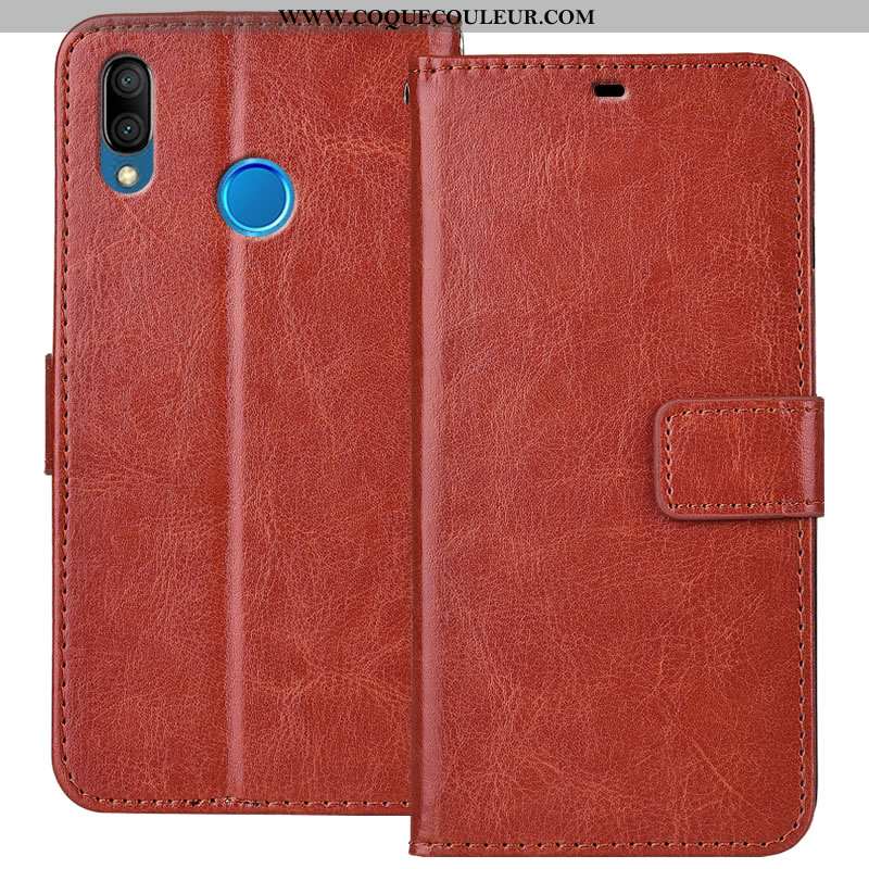 Étui Huawei P20 Lite Cuir Protection Coque, Coque Huawei P20 Lite Fluide Doux Housse Marron