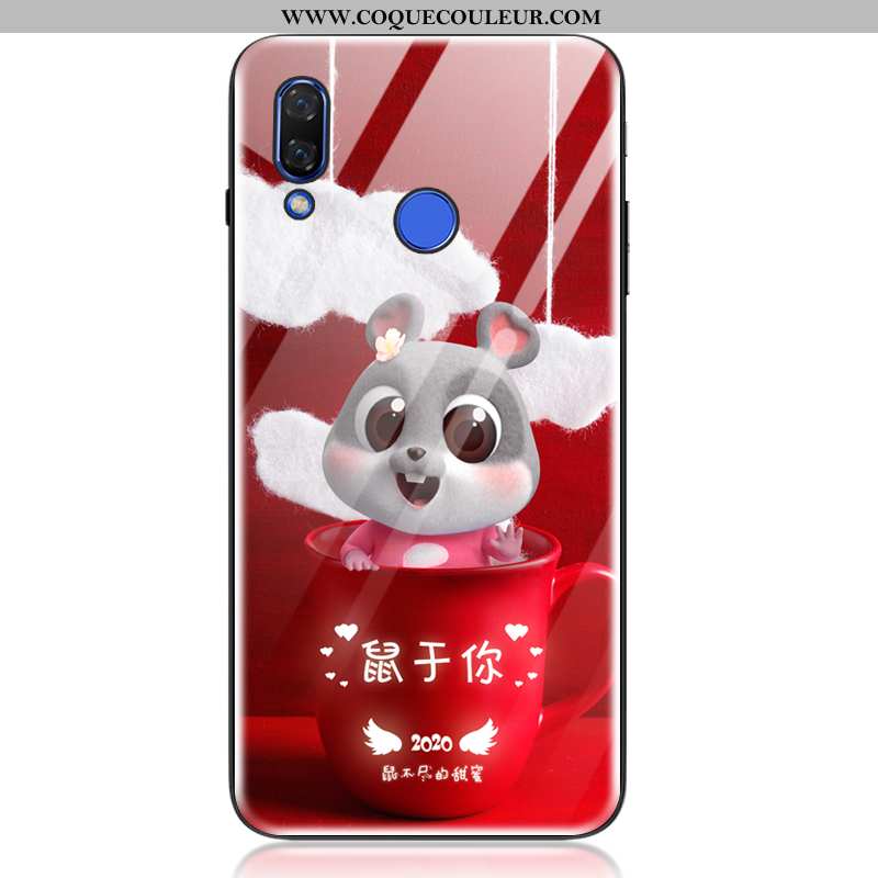 Housse Huawei P20 Lite Tendance Coque Verre, Étui Huawei P20 Lite Fluide Doux Rouge