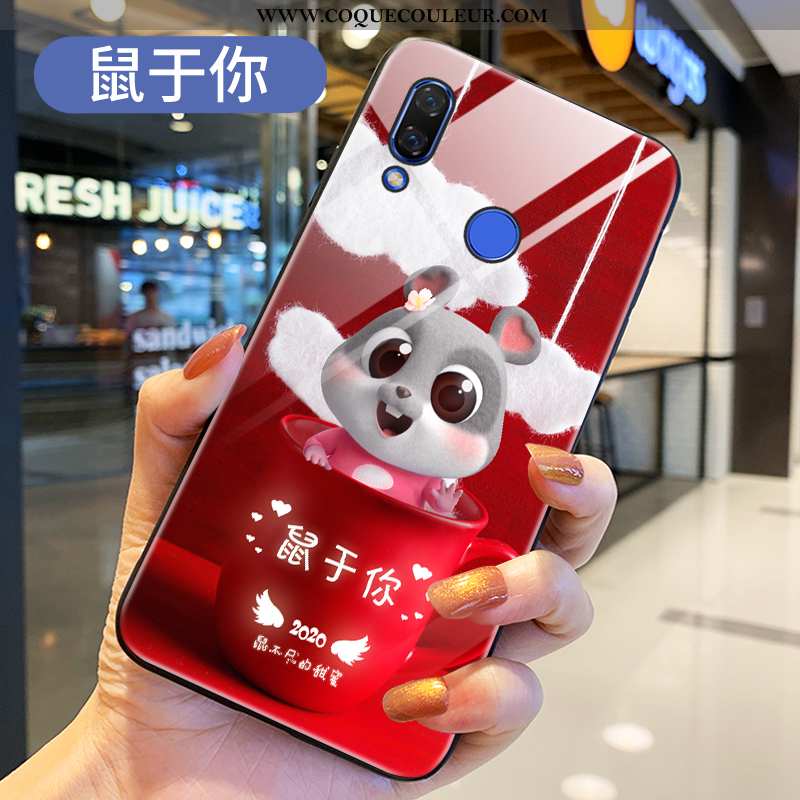 Housse Huawei P20 Lite Tendance Coque Verre, Étui Huawei P20 Lite Fluide Doux Rouge